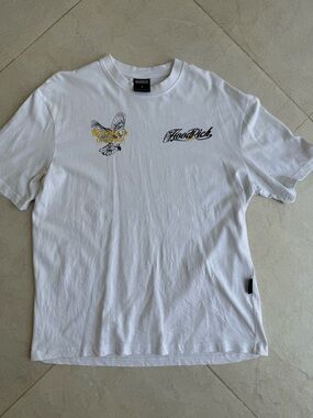 HoodRich White Short-Sleeve Graphic Tee with Yellow Accent